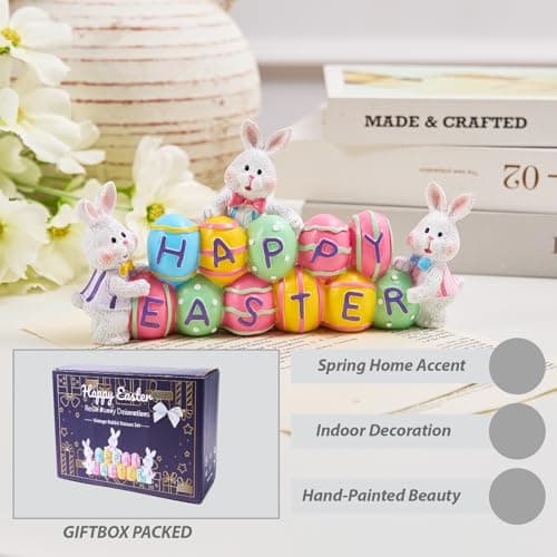 yumhum 3 Bunny Holding Eggs Easter Figurine Centerpiece thumbnail 4