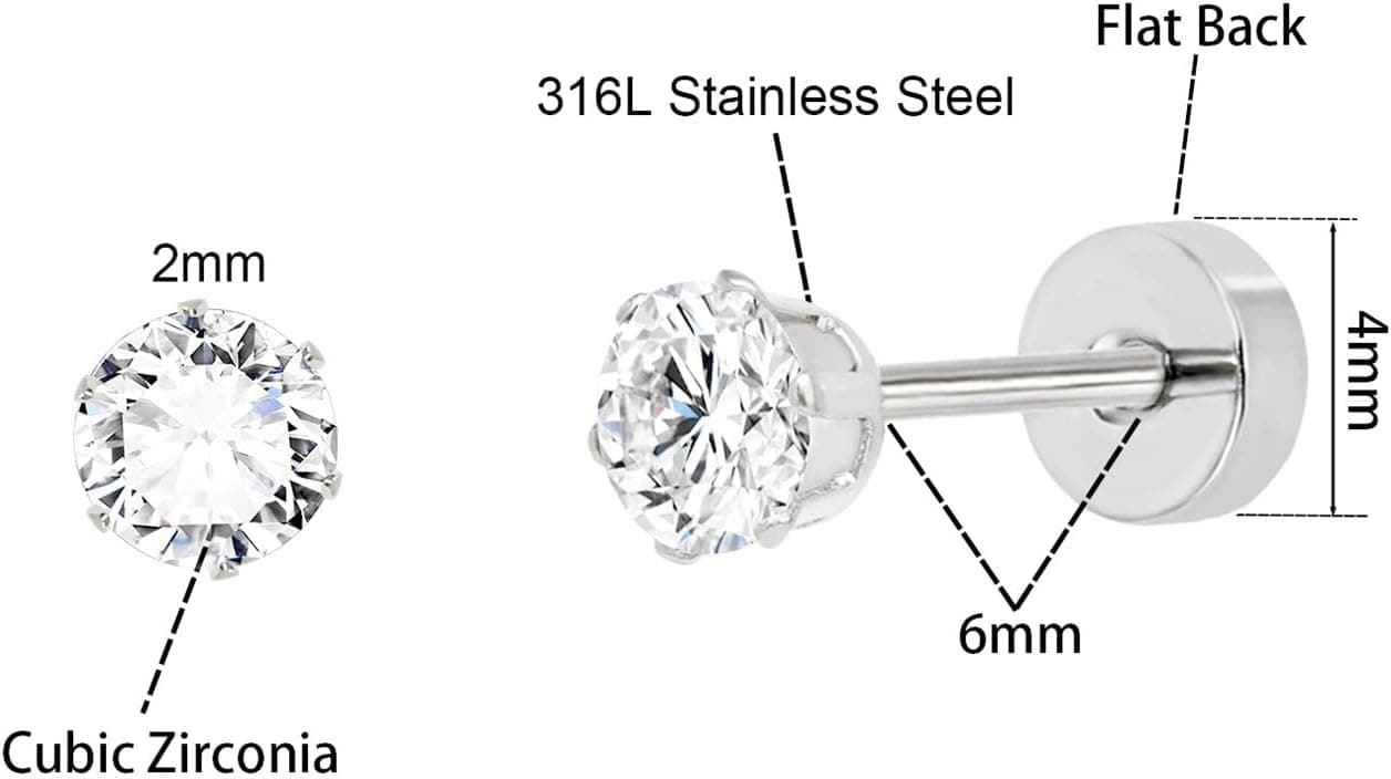 7 Pairs 14K Gold Plated Flat Back CZ Stud Earrings 2-8mm thumbnail 3