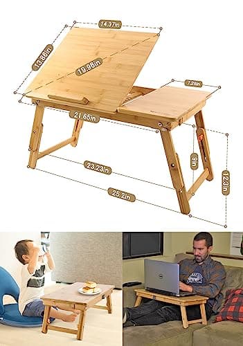 Nnewvante Bamboo Laptop Desk for Bed with Tilting Top thumbnail 3