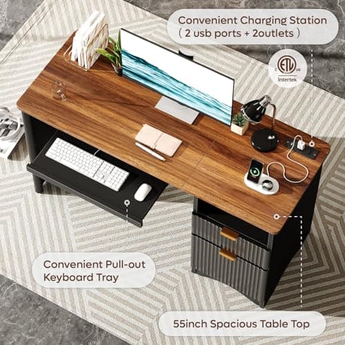 Bestier 55 Inch Computer Desk with Adjustable Shelves thumbnail 3