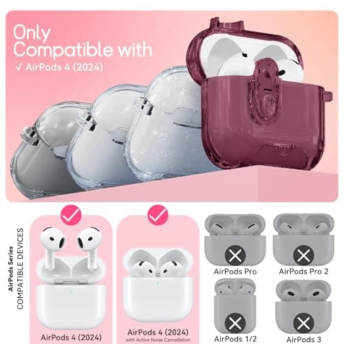 Skyconser for AirPods 4 Case 2024 with Safety Lock,Wine Red thumbnail 2