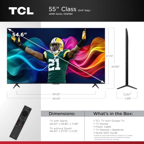 TCL 55-Inch Class QM6K Series QD-Mini LED 4K UHD Google Smart TV, QLED, 144Hz, Onkyo Audio, Dolby Atmos (55QM6K, 2025 Model) thumbnail 2