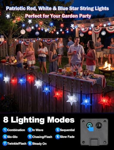 OurWarm Solar Patriotic String Lights Stars & Stripes thumbnail 5