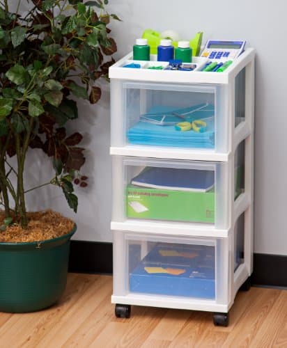 IRIS USA 3-Drawer Rolling Storage Cart, White/Clear thumbnail 2