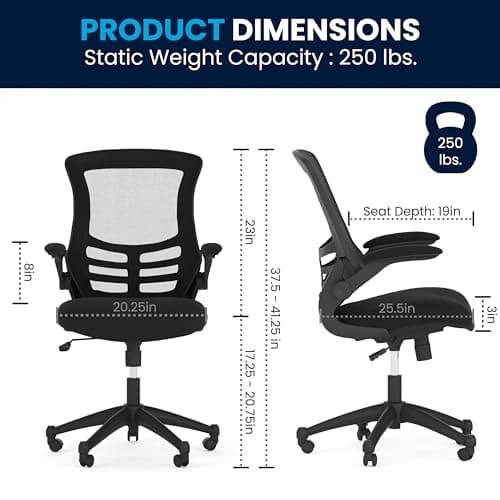 Flash Furniture Kelista Mid-Back Ergonomic Mesh Office Chair with Flip-Up Arms thumbnail 3