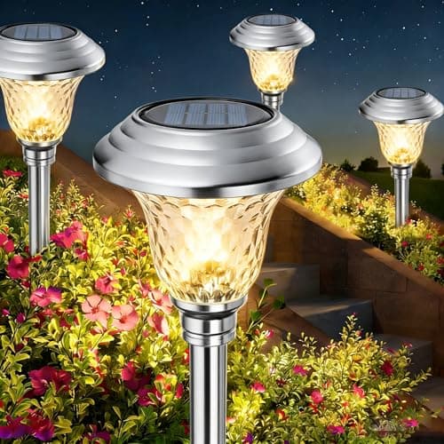 BEAU JARDIN 8 Pack Solar Pathway Lights Stainless Steel - image 1