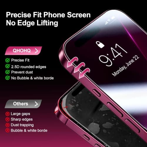 QHOHQ for iPhone 18 Pro Max Screen Protector, 3+3 Pack Tempered Glass with Camera Lens Protectors thumbnail 4