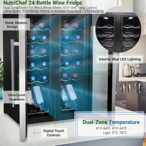 NutriChef 24-Bottle Dual Zone Wine Cooler Refrigerator thumbnail 4