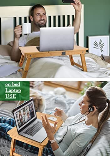 Nnewvante Bamboo Laptop Desk for Bed with Tilting Top thumbnail 2