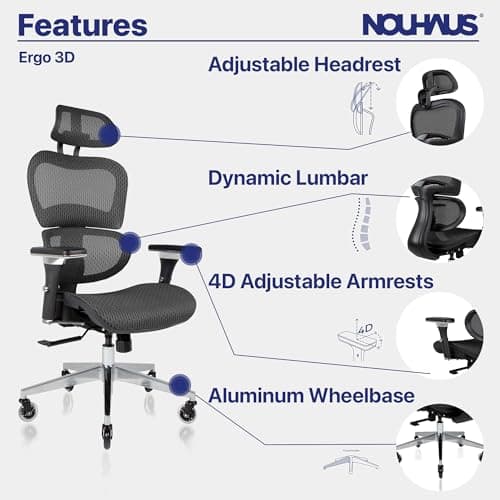 NOUHAUS Ergo3D Ergonomic Office Chair with 4D Adjustable Armrest and 3D Lumbar Support thumbnail 3
