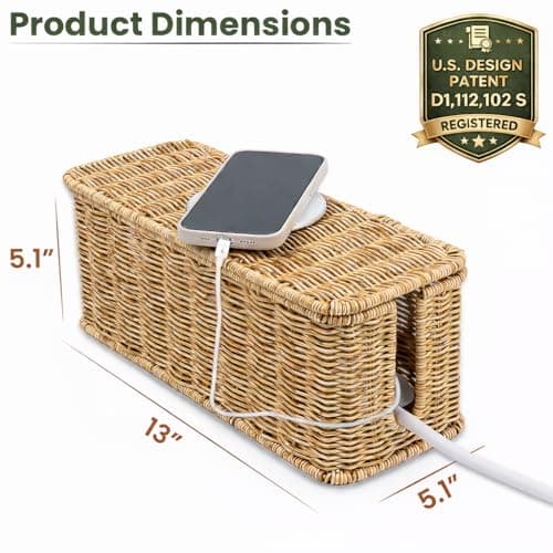 Cantalop Handmade Rattan Cable Management Box, Natural thumbnail 2