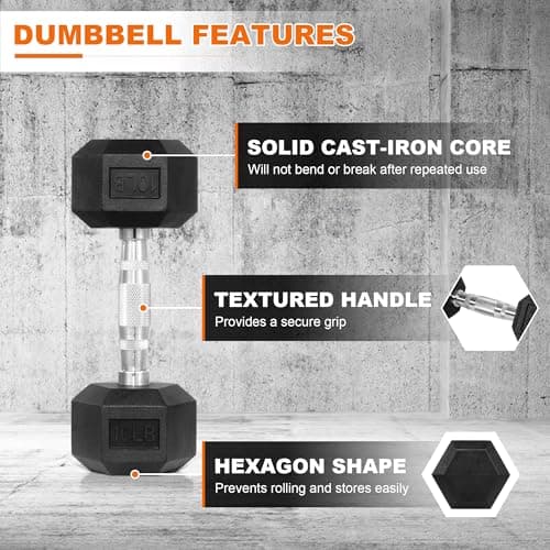 Yes4All 10-150 LBS Rubber Encased Hex Dumbbell Set thumbnail 3
