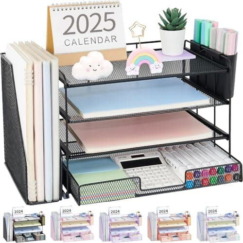 OPNICE Desk Organizer, 4-Tier Desktop File Organizer with Drawer and 2 Pen Holders