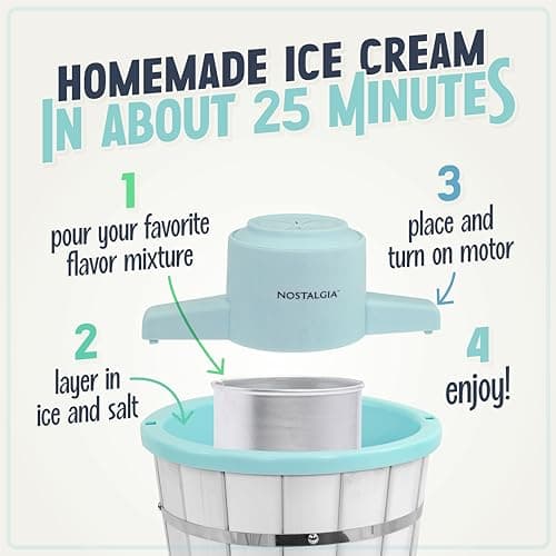 Nostalgia ICMP400BLUE 4-Quart Wood Bucket Electric Ice Cream Maker thumbnail 3