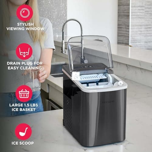 Frigidaire Countertop Portable, 26 lb per Day Bullet Ice Maker Machine (Black Stainless Steel) thumbnail 3