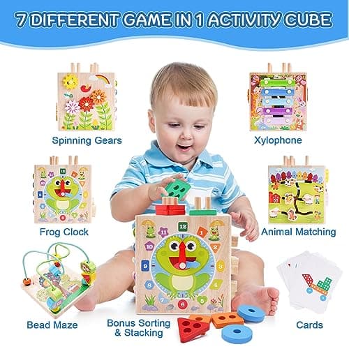 TOP BRIGHT Montessori Wooden Activity Cube for 1 Year Old thumbnail 2