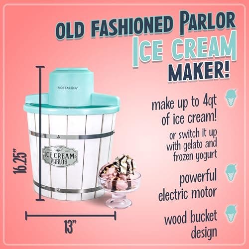Nostalgia ICMP400BLUE 4-Quart Wood Bucket Electric Ice Cream Maker thumbnail 2