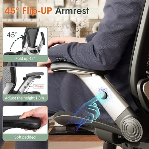 GABRYLLY Ergonomic Office Chair with Adjustable Headrest and Flip-Up Arms thumbnail 4