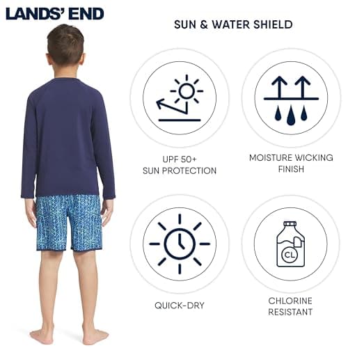Lands' End Boys' Swim UPF 50+ Long Sleeve Sun Tee Rash Guard Shirt thumbnail 5