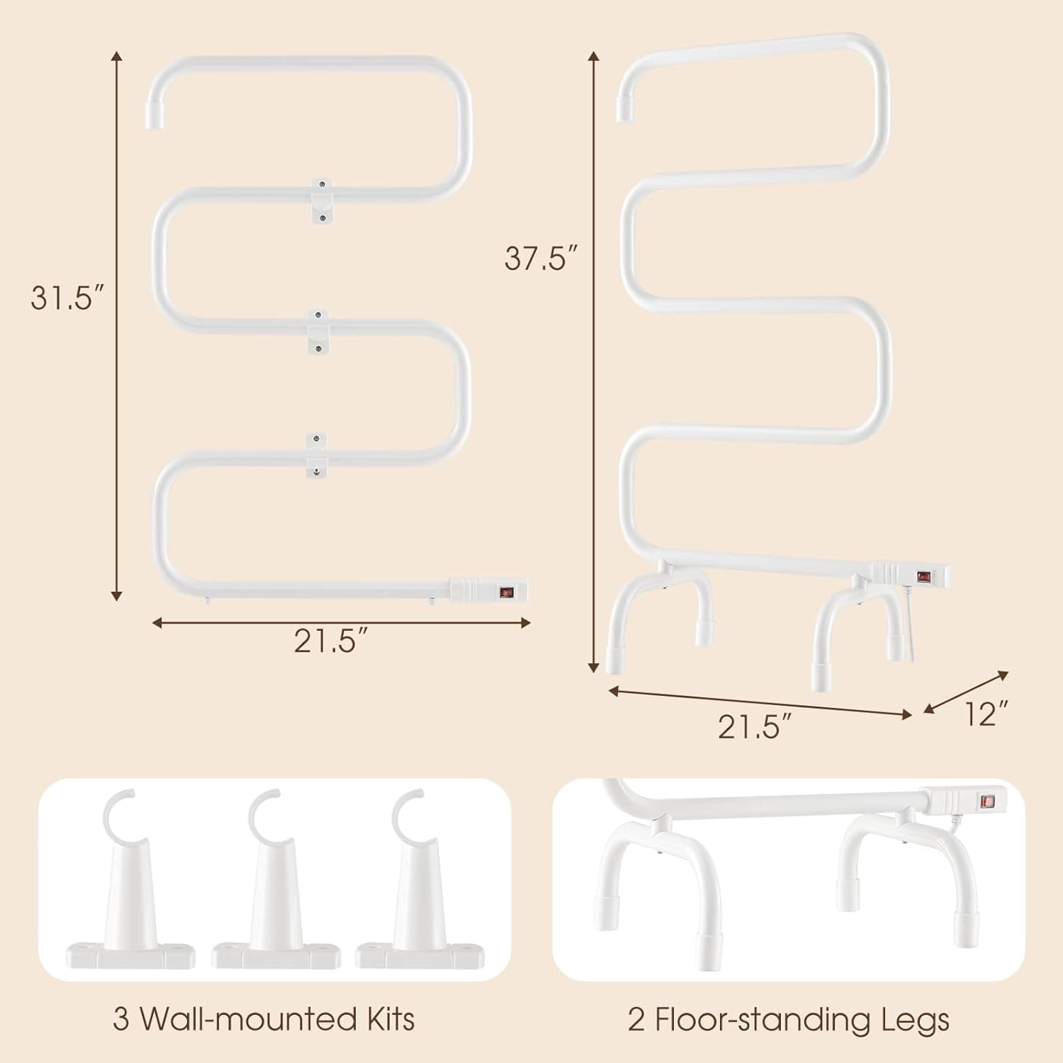 Tangkula S-Shaped Electric Towel Warmer Rack thumbnail 4