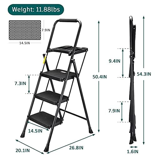HBTower 3 Step Ladder with Tool Tray thumbnail 5