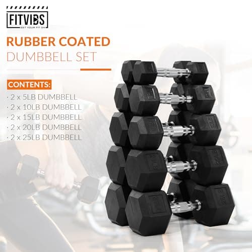 Yes4All 10-150 LBS Rubber Encased Hex Dumbbell Set thumbnail 2
