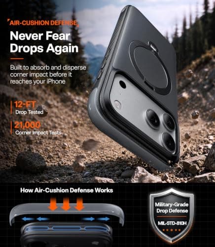 TORRAS Q3 Rugged for iPhone 18 Pro Max Case 360 Magnetic Stand, Jet Black thumbnail 4