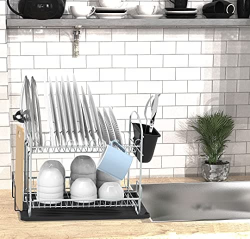 Simple Houseware 2-Tier Dish Rack with Drainboard thumbnail 4