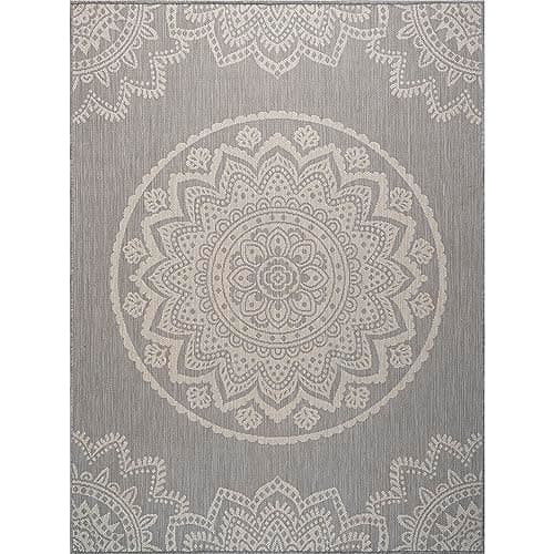CAMILSON Outdoor Rug 8x10 Medallion Grey/White thumbnail 3