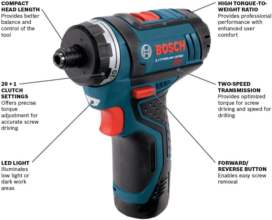 Bosch PS21-2A 12V Max 2-Speed Pocket Driver Kit thumbnail 2