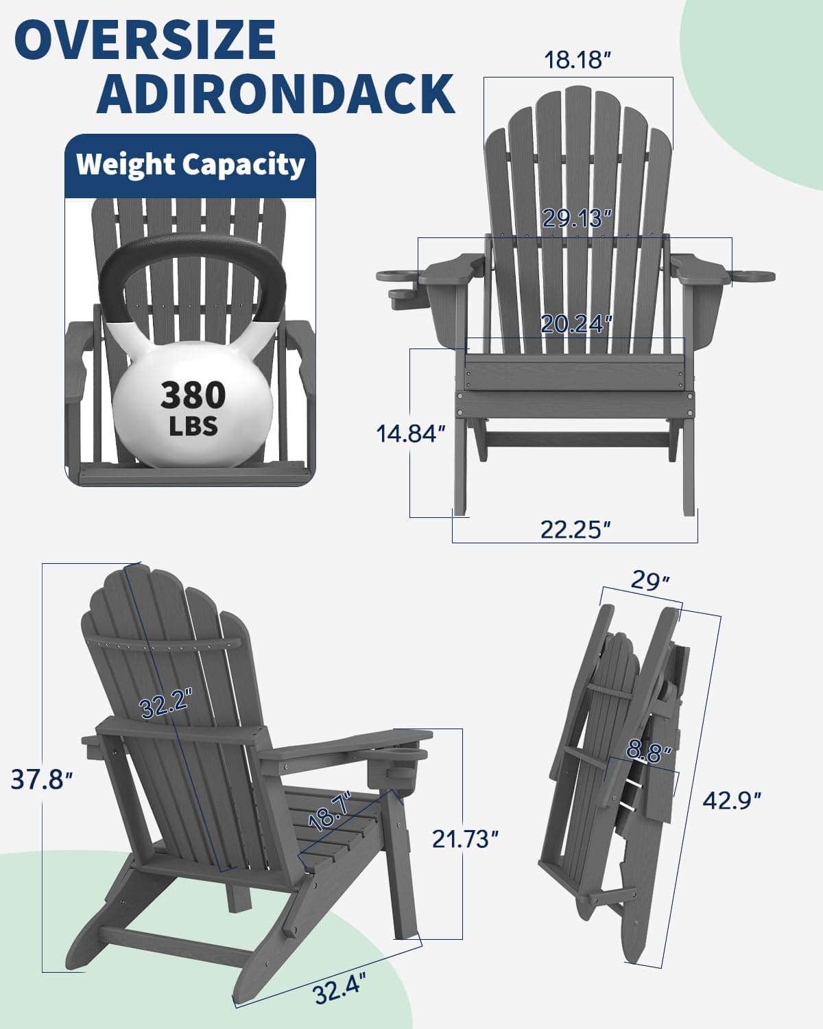 Plawdlik Oversized Folding Adirondack Chair thumbnail 2
