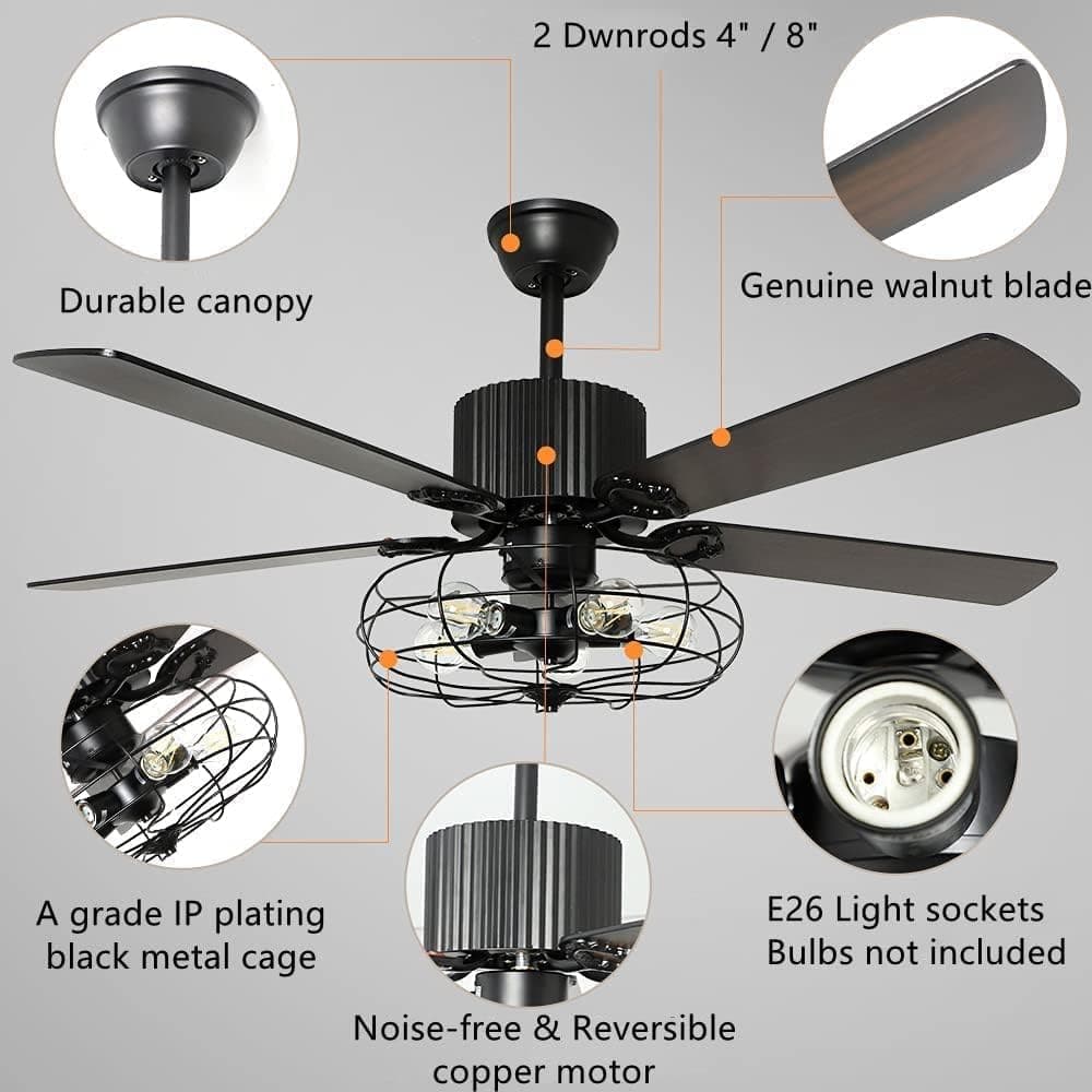 efperfect 52" Industrial Vintage Metal Cage Ceiling Fan thumbnail 3