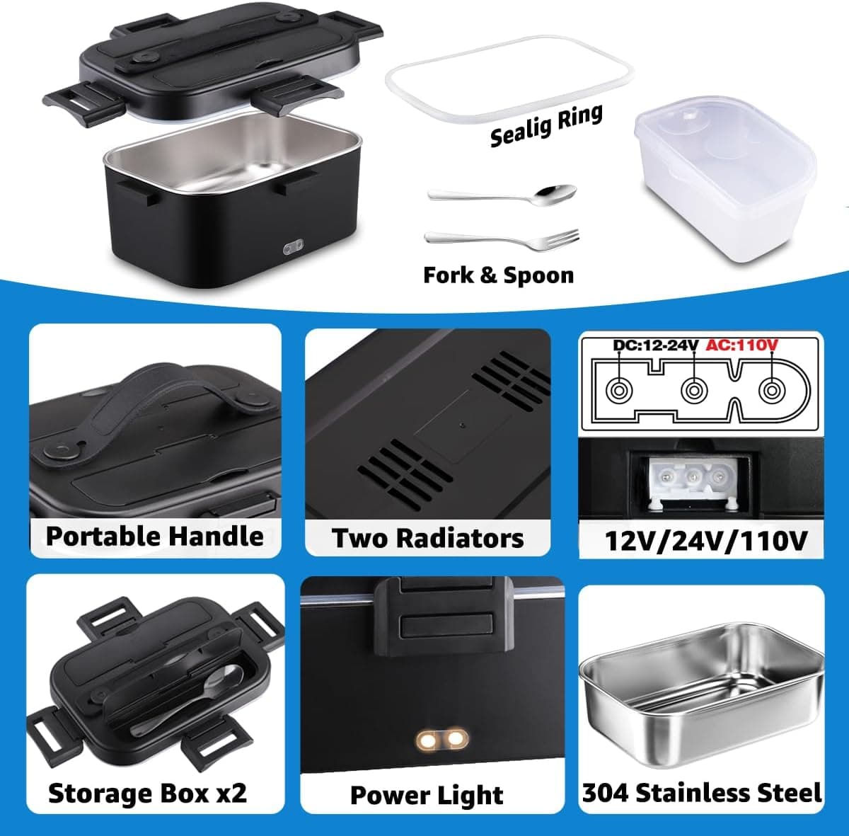 Nifogo 80W Electric Lunch Box 3-in-1 (1.8L, 12V/24V/110V) thumbnail 4