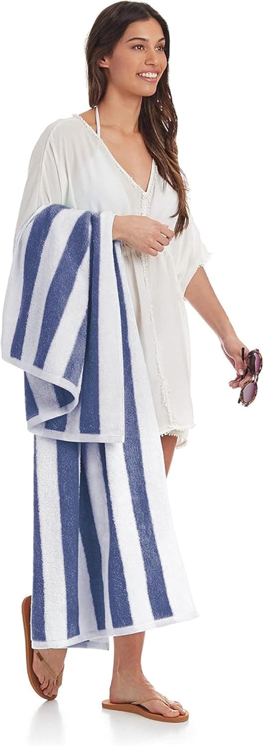 Amazon Basics Cabana Stripe Beach Towel (2-Pack, Navy Blue) thumbnail 5