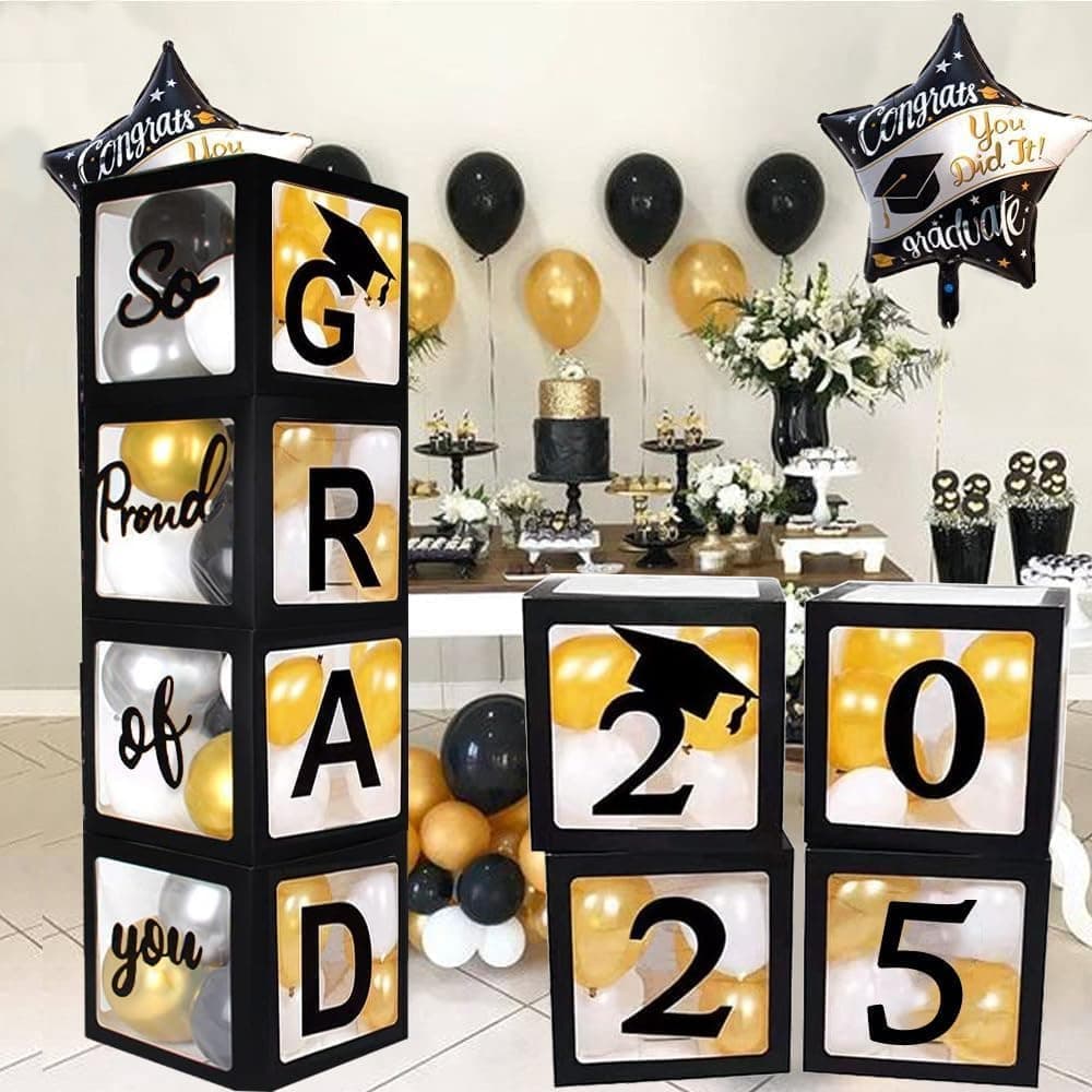 Graduation Balloon Boxes with GRAD Letters and 20 Balloons - image 1