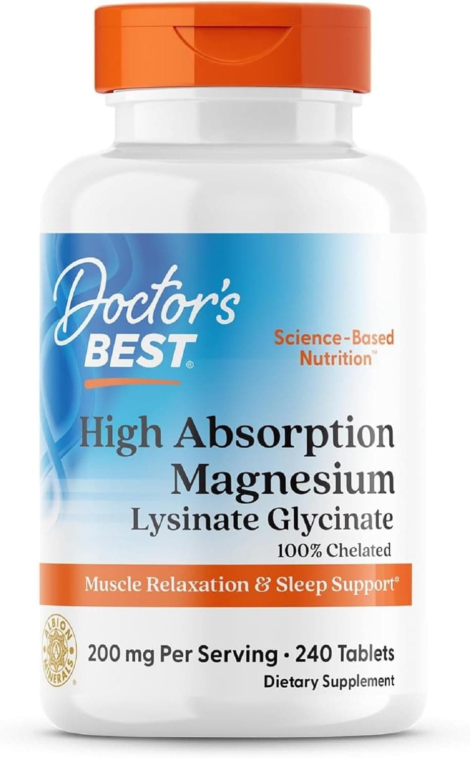Doctor's Best High Absorption Magnesium Glycinate Lysinate, 200mg, 240 Tablets - image 1