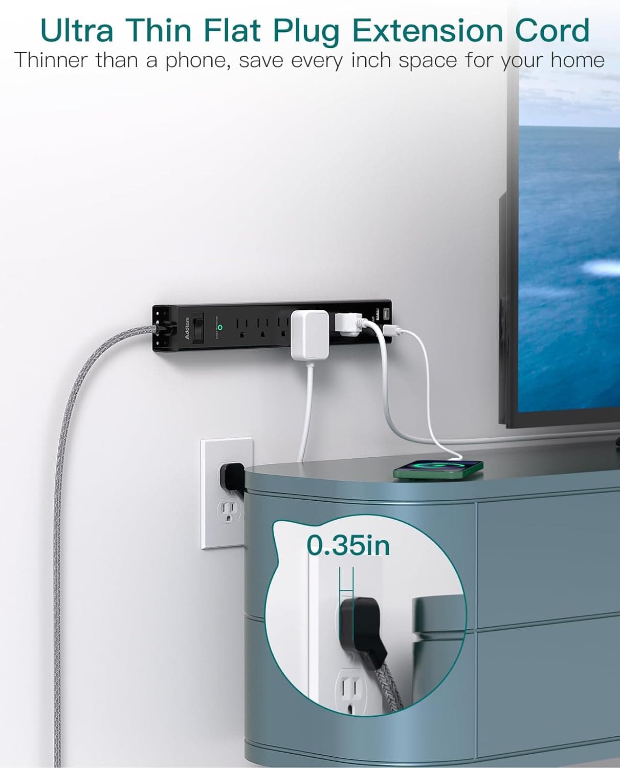 Addtam Surge Protector Power Strip with USB-C thumbnail 4