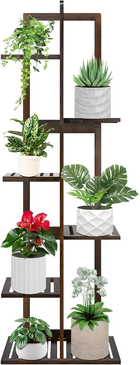 OERGKE Bamboo 6-Tier Plant Stand — 7 Potted Tall Shelf Indoor Outdoor - image 1
