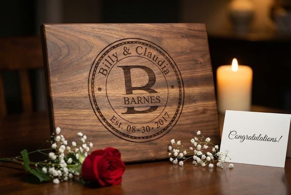 Naked Wood Works Custom Cutting Board - Personalized with Names & Wedding Date thumbnail 3