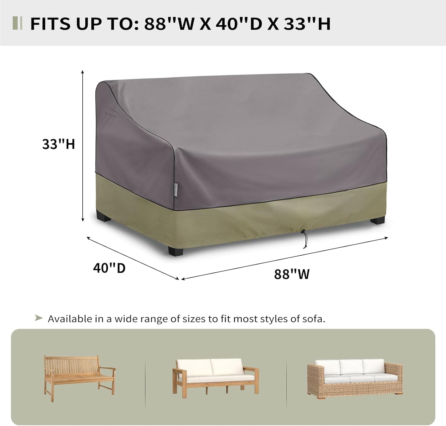 KylinLucky Patio Sofa Cover, 3-Seater Heavy Duty 600D Waterproof thumbnail 2