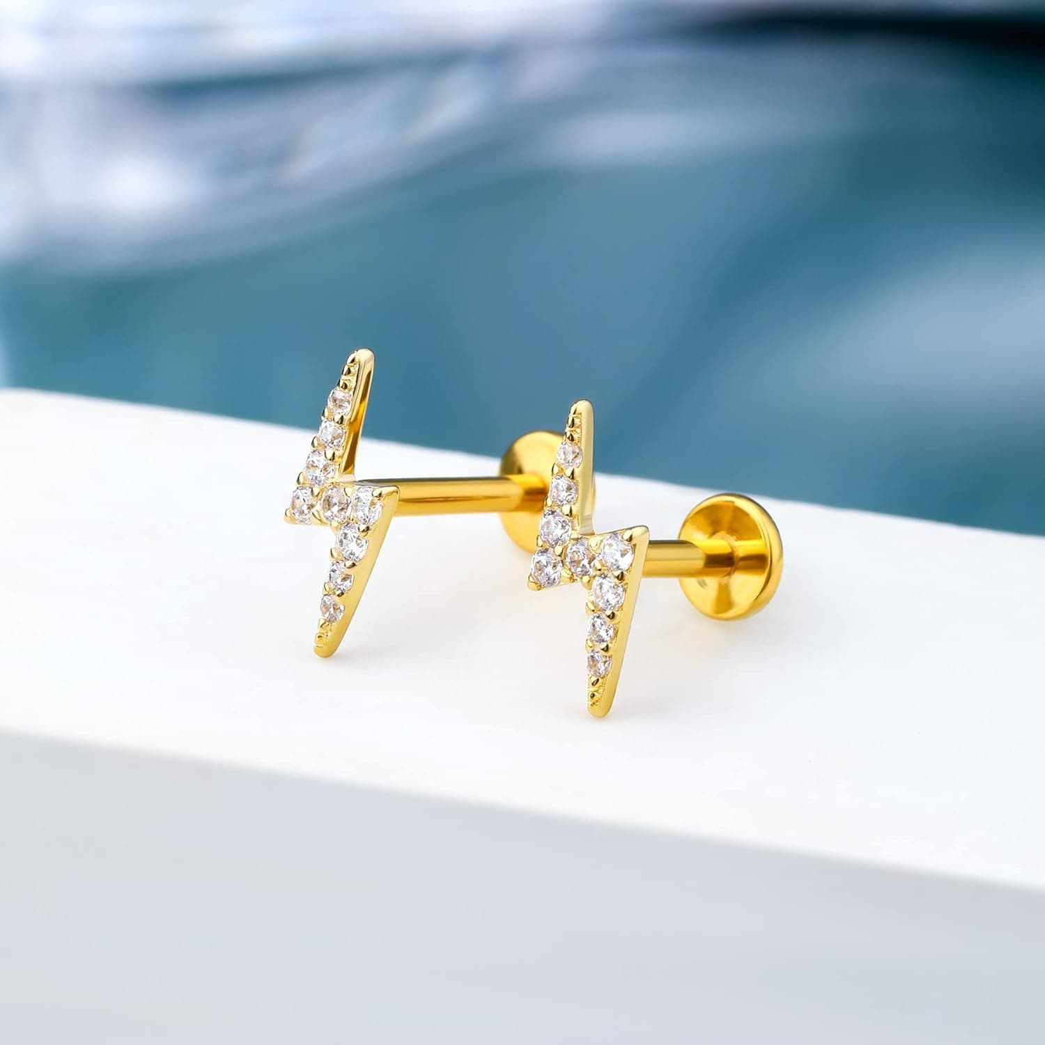 COCHARM 14K Solid Gold Flat Back Helix Earrings with Titanium Post thumbnail 4