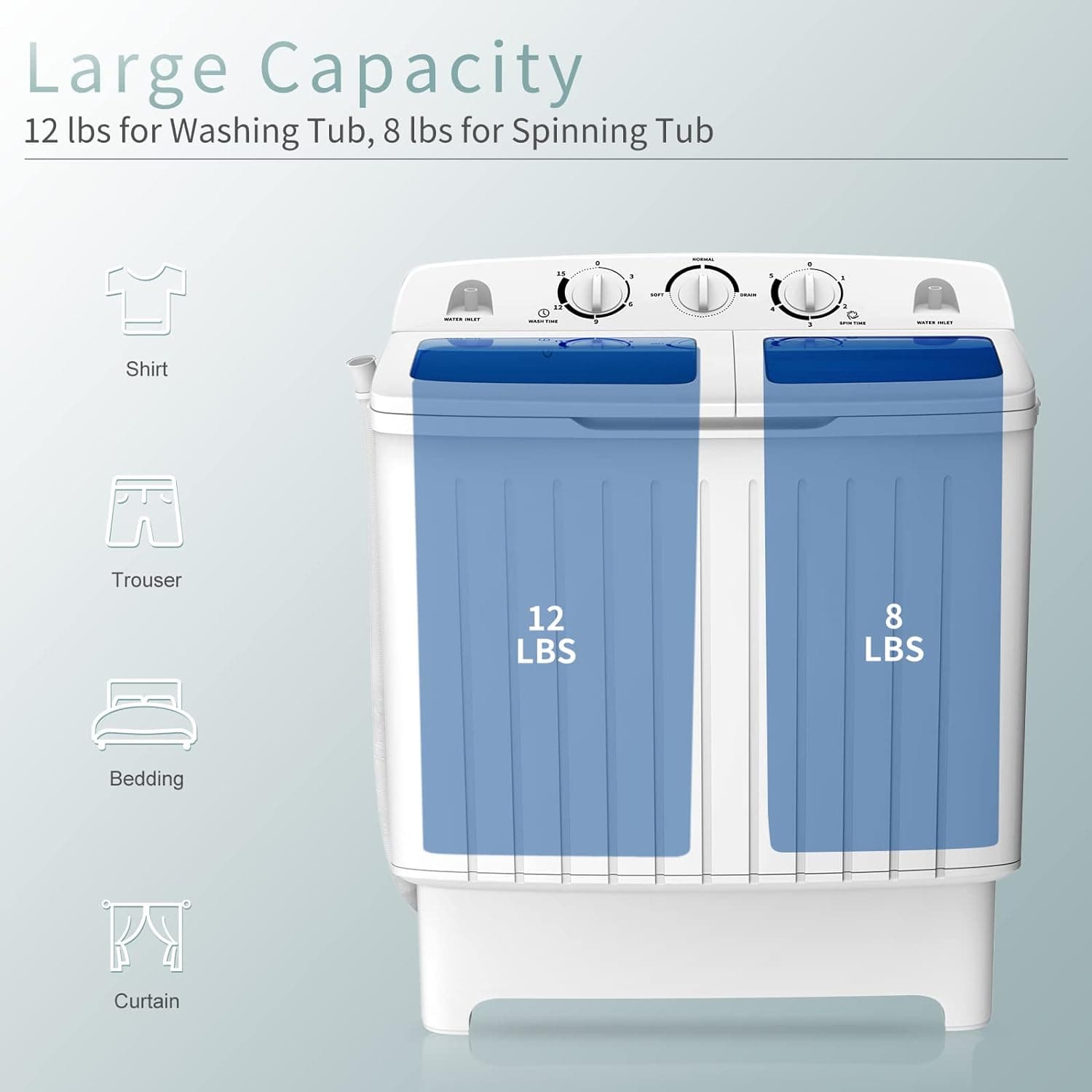 COSTWAY Twin Tub Portable Washing Machine 20 Lbs thumbnail 5