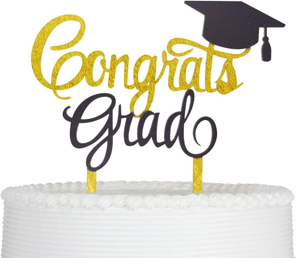 Congrats Grad Cake Topper 2026 (Gold and Black) - image 1