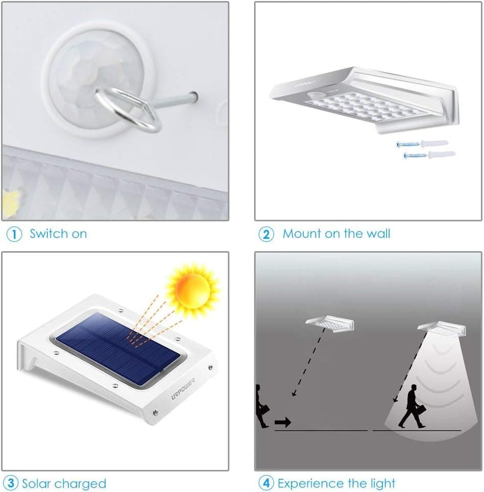 URPOWER Solar Lights Outdoor 40 LED Security Flood Lights 4 Pack thumbnail 4