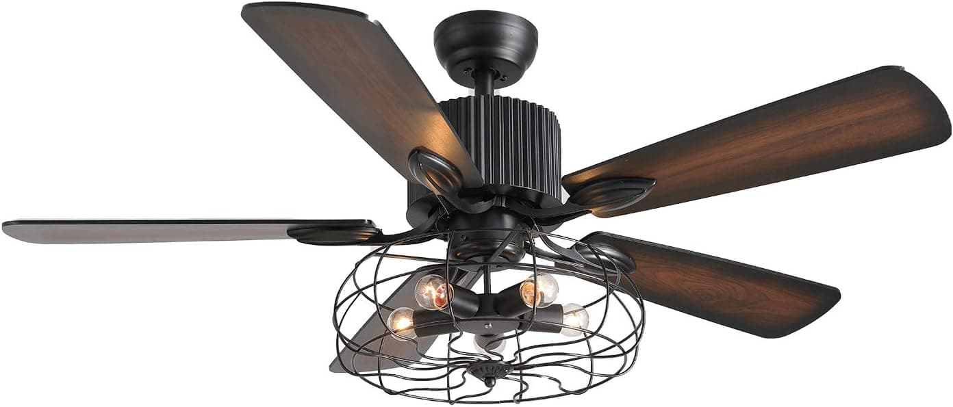 APBEAMLighting 52" Industrial Caged Ceiling Fan with Wood Blades thumbnail 4