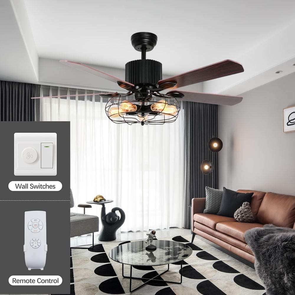 efperfect 52" Industrial Vintage Metal Cage Ceiling Fan thumbnail 5