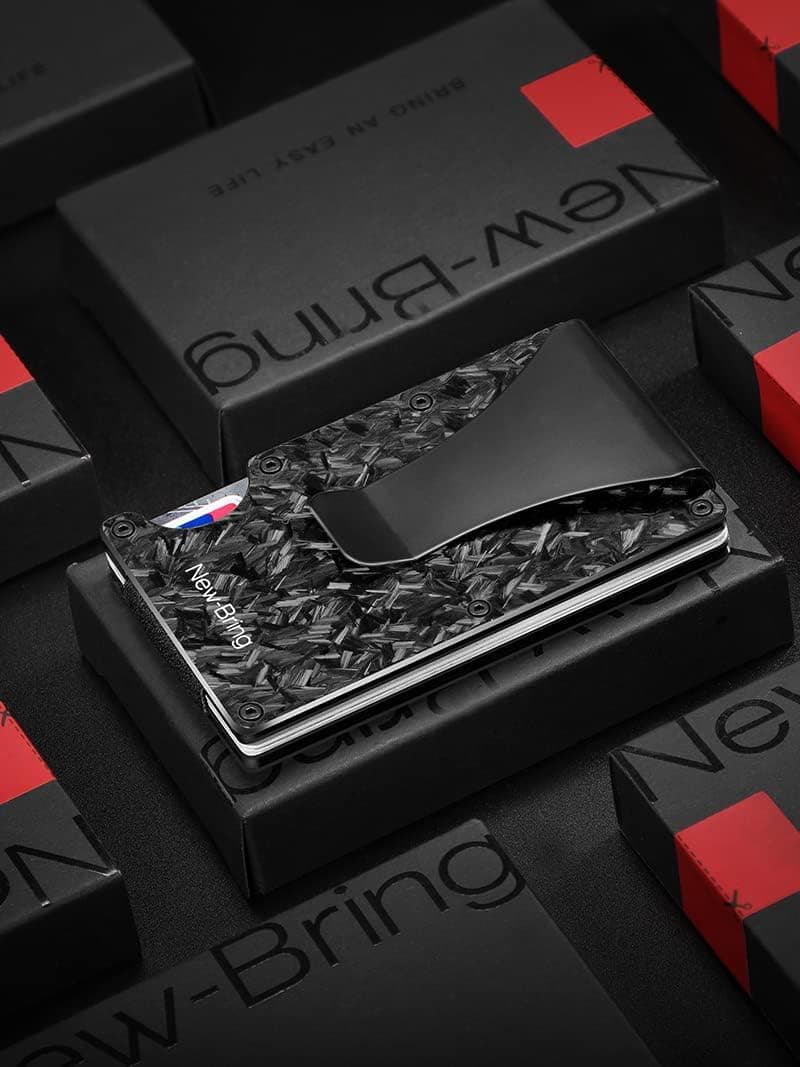 NEW-BRING Forged Carbon Fiber Minimalist Wallet with Money Clip - RFID Blocking thumbnail 2