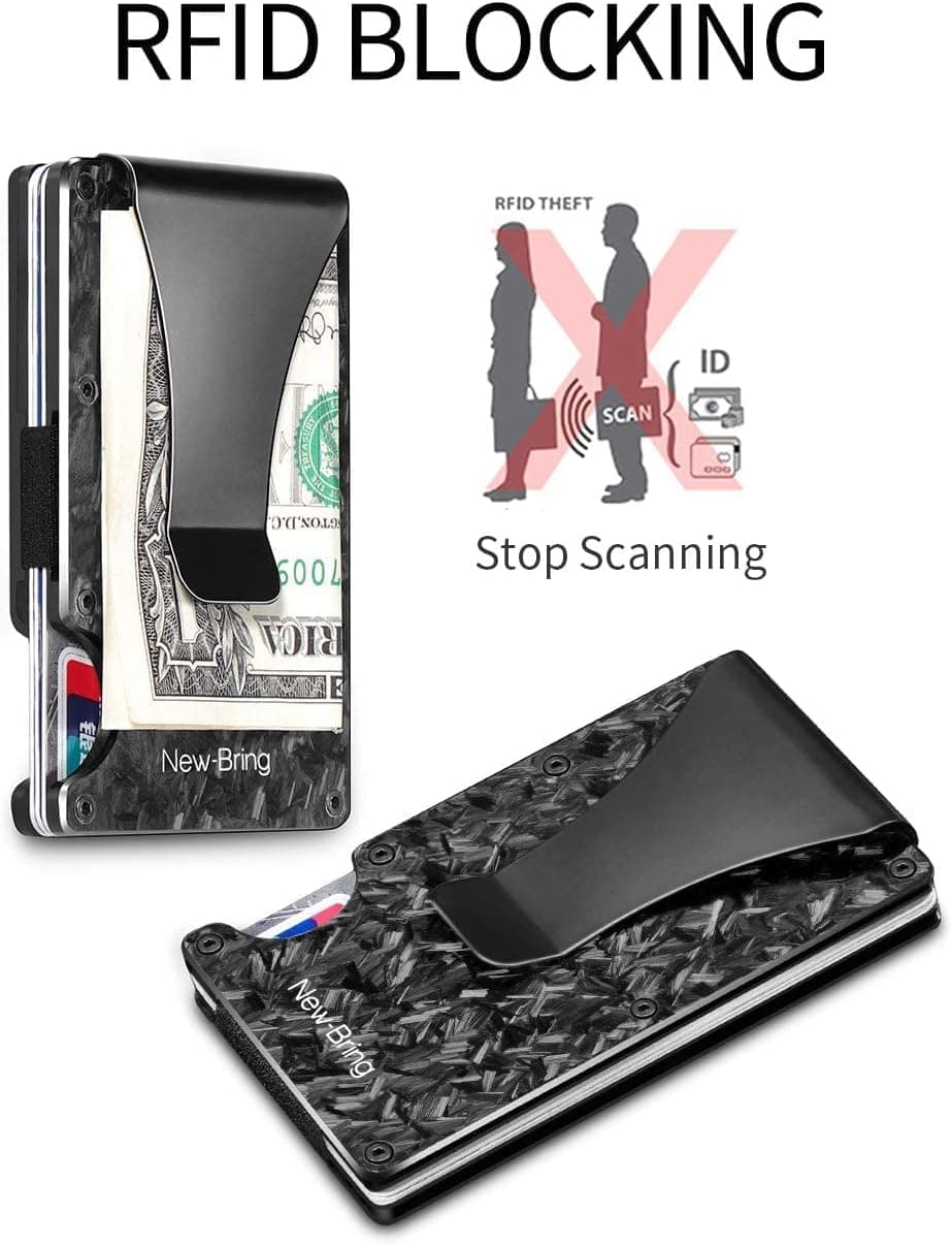 NEW-BRING Forged Carbon Fiber Minimalist Wallet with Money Clip - RFID Blocking thumbnail 3
