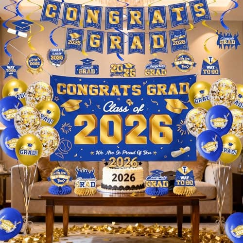 HOMDAILY Blue and Gold Graduation Decorations Kit thumbnail 5