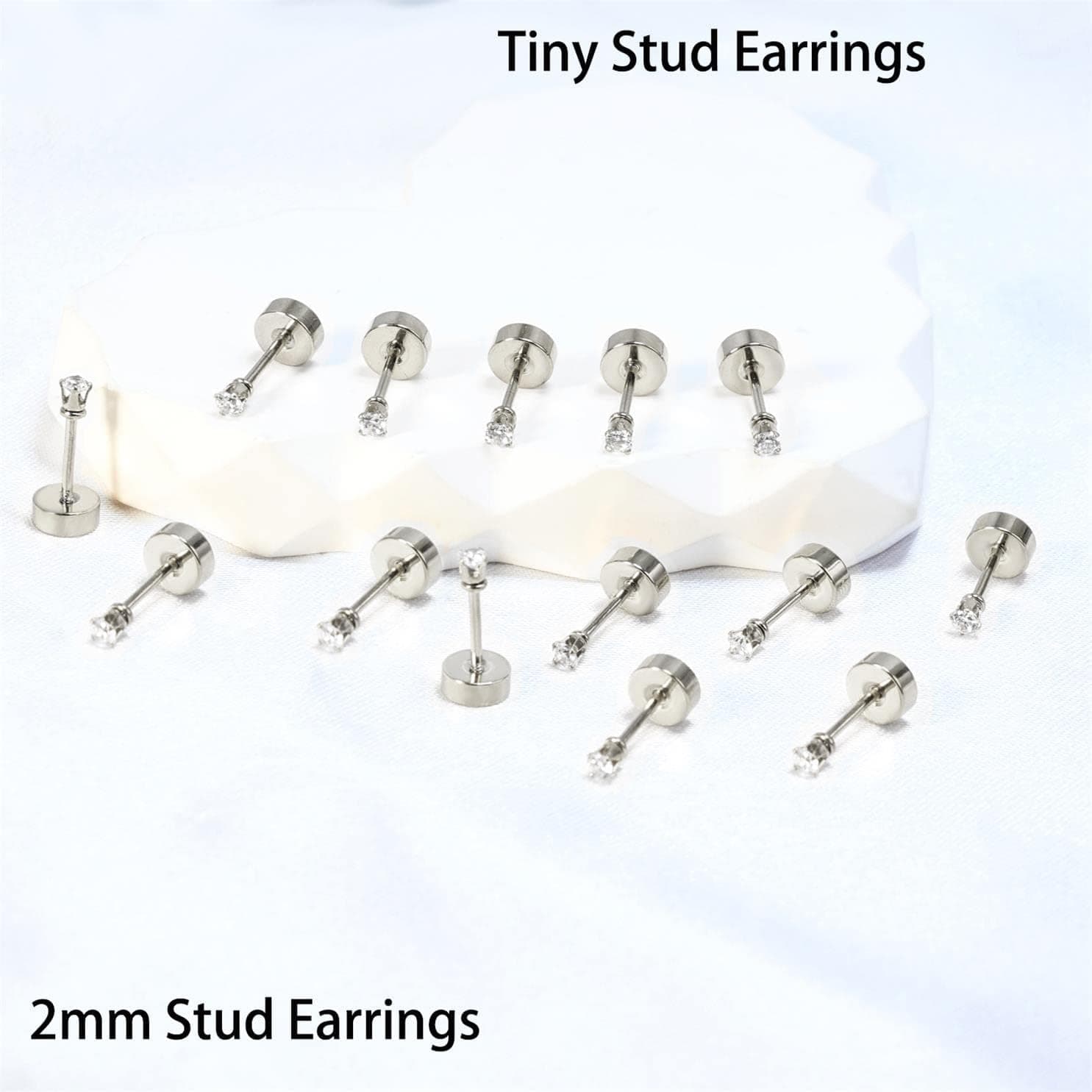 7 Pairs 14K Gold Plated Flat Back CZ Stud Earrings 2-8mm thumbnail 4